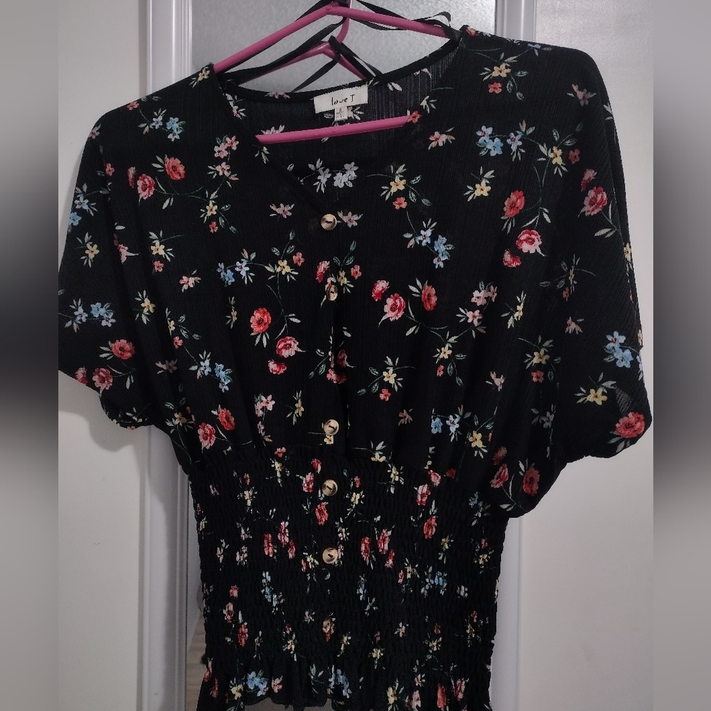 Size small black floral shirt